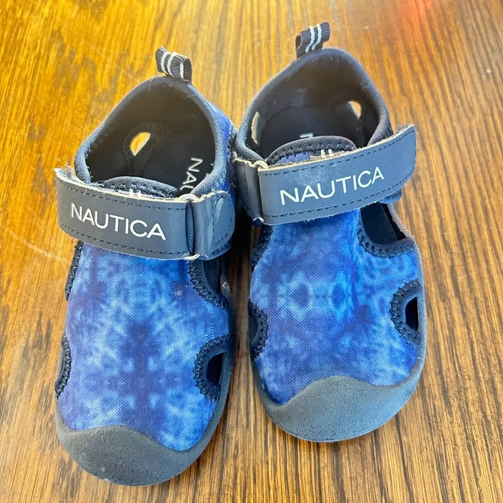 Nautica Kids Blue‎ Tie Dye Water Sandals Hook Loop Closure Size 7 Toddler